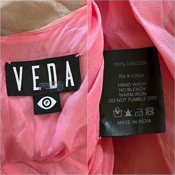 VEDA Bright Floral Short Flutter Sleeve V-Neck Ruched Empire Waist Maxi Dress XS - Picture 13 of 16